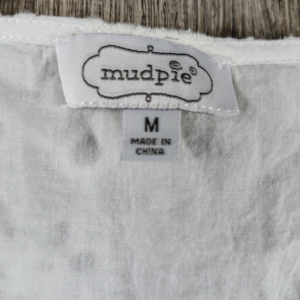 Mud Pie Women's Medium Eyelet White Mini Dress Tunic Top Boho Cowgirl Festival - Picture 3 of 8